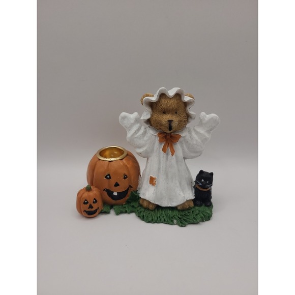 Vintage Teddy Bear Ghost Halloween Candle Holder With‎ Pumkins And Black Cat main image 5